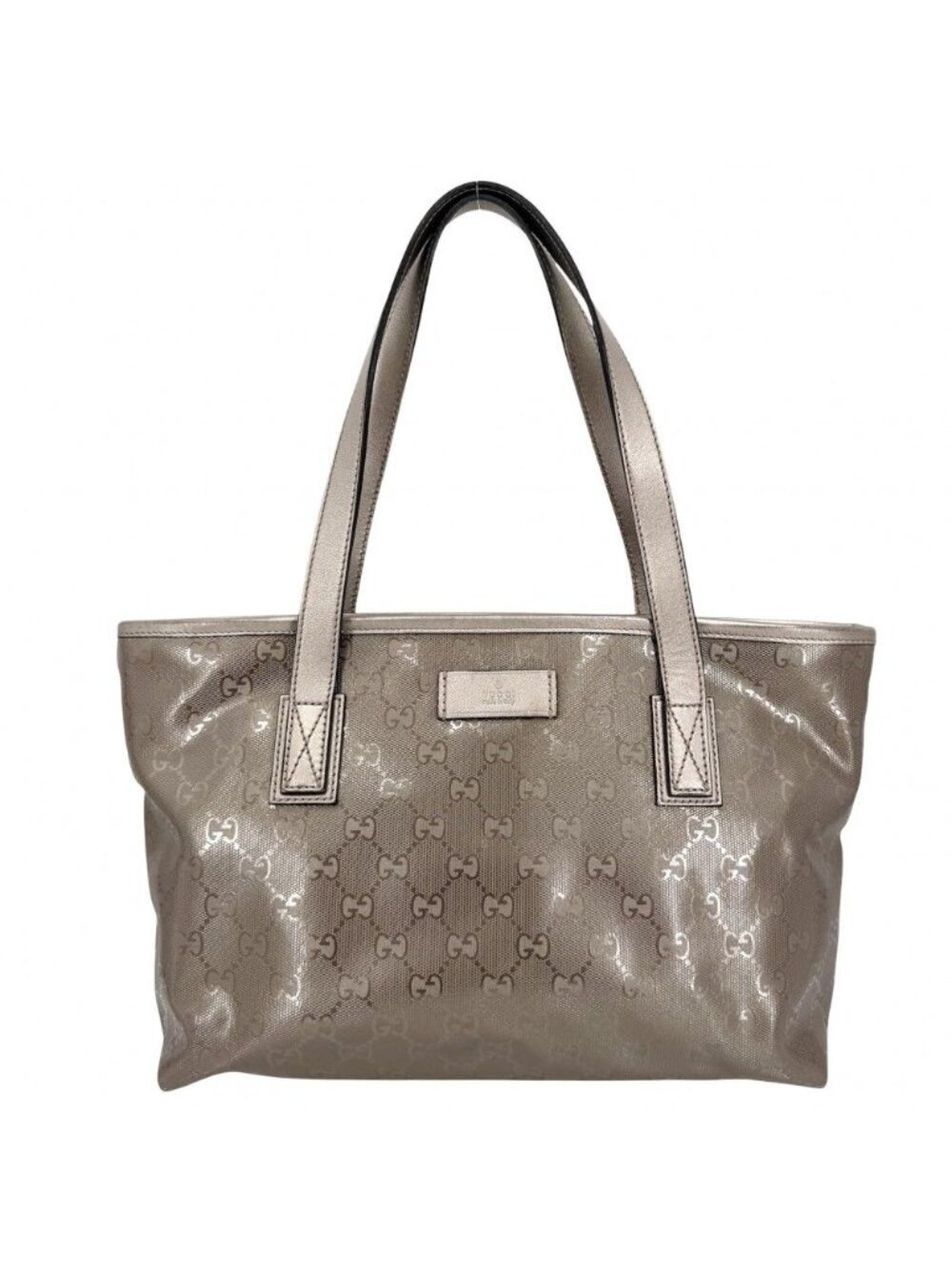 Gucci Handbag GG Supreme Tote Leather Metallic Pink Silver